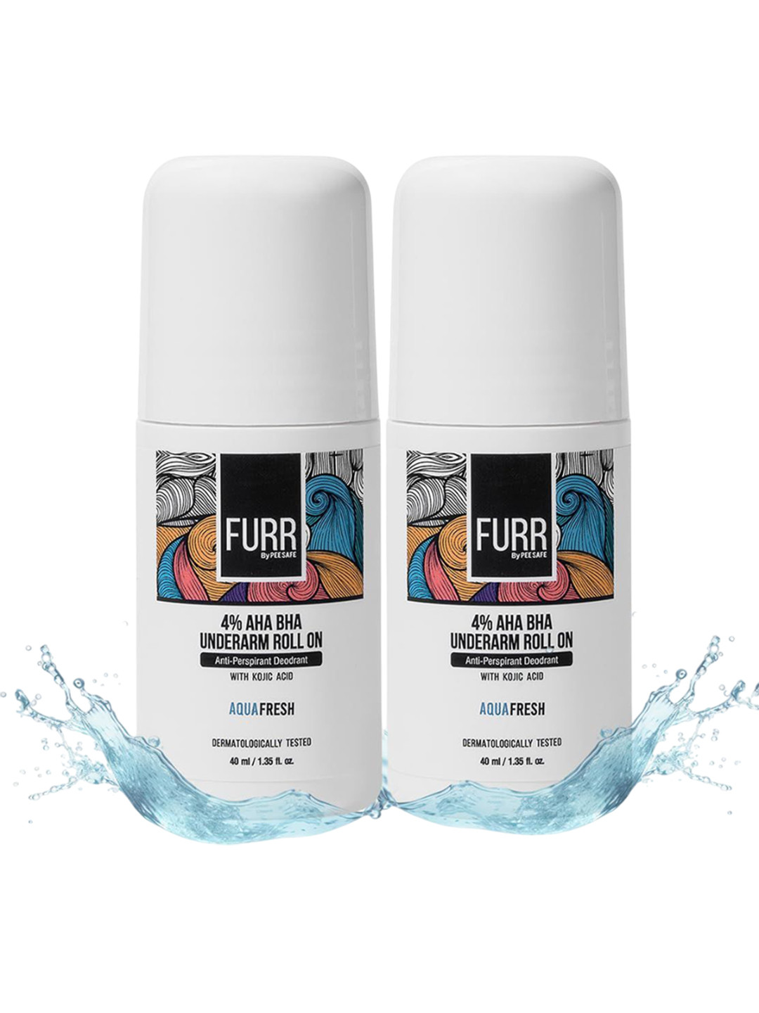 FURR BY PEE SAFE Set Of 2 Aqua Fresh 4% AHA BHA Underarm Roll On - 40 ml Each