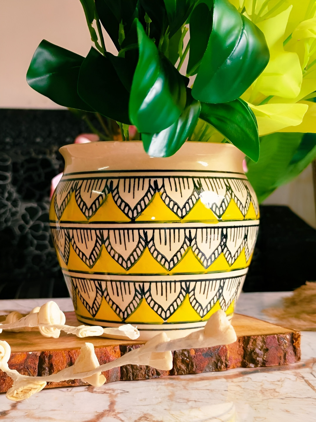 NIYARA Yellow Hand Painted Ceramic Planters