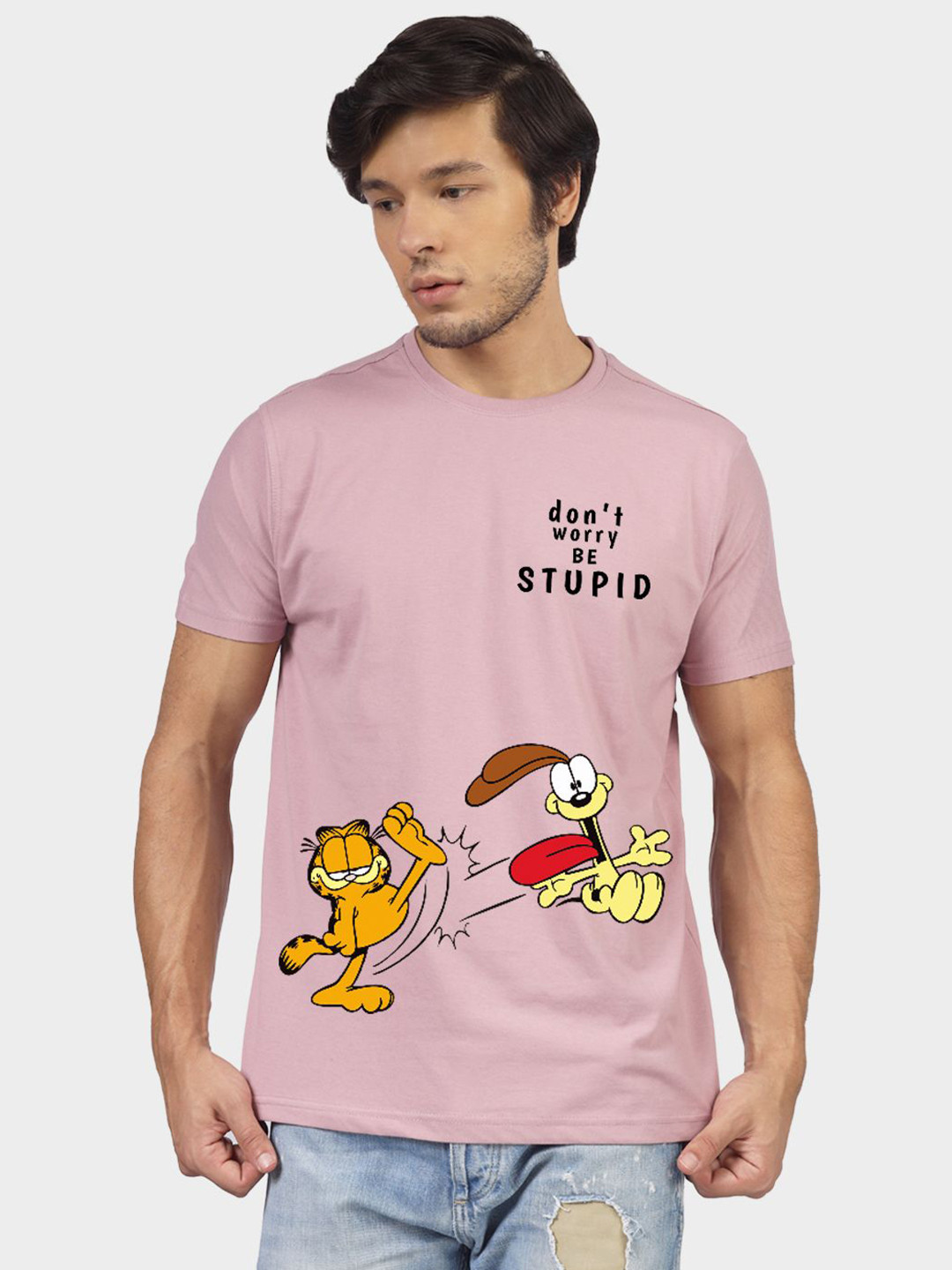 Greylongg Men Graphic Printed Round Neck Cotton Garfield T-shirt