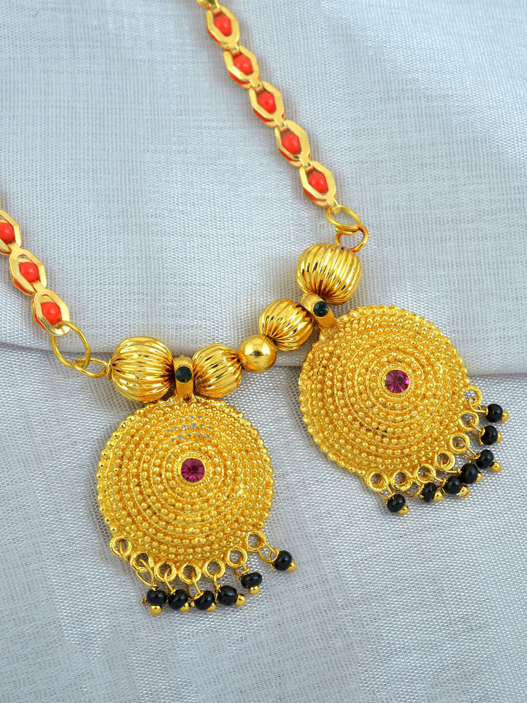 MEMOIR Gold-Plated CZ & Artificial Beads Beadmala long Mangalsutra