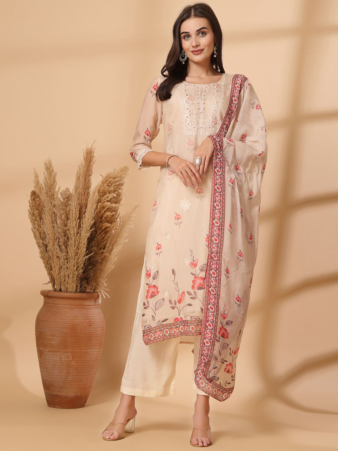 Shangri LA MS Designs Women Printed Regular Kurta with Palazzos & With Dupatta