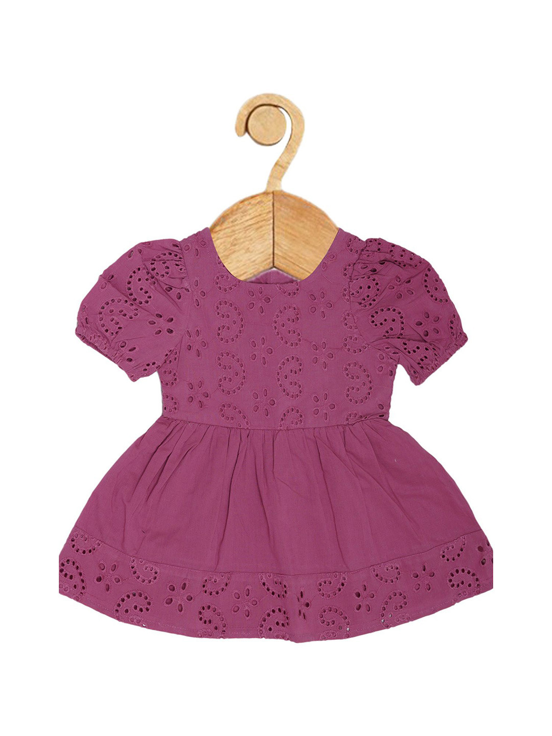 Creative Kids Girls Embroidered Cotton Puff Sleeve Knee Length Dress Fit & Flare Dress