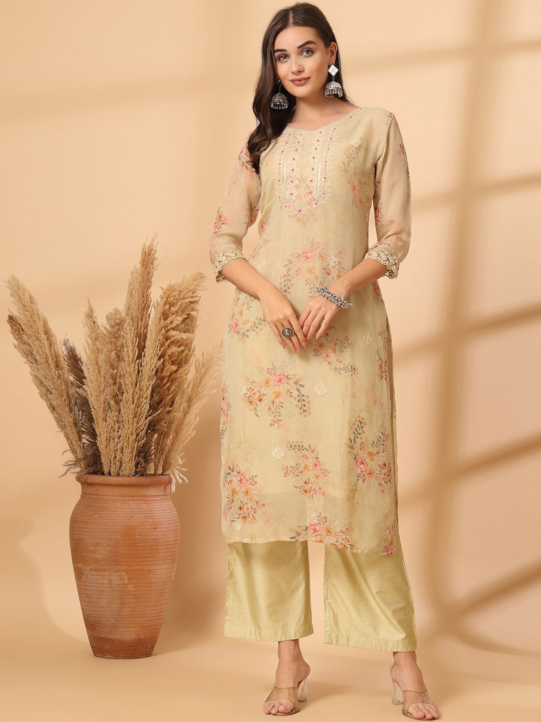Shangri LA MS Designs Women Printed Regular Pure Cotton Kurta with Palazzos & With Dupatta