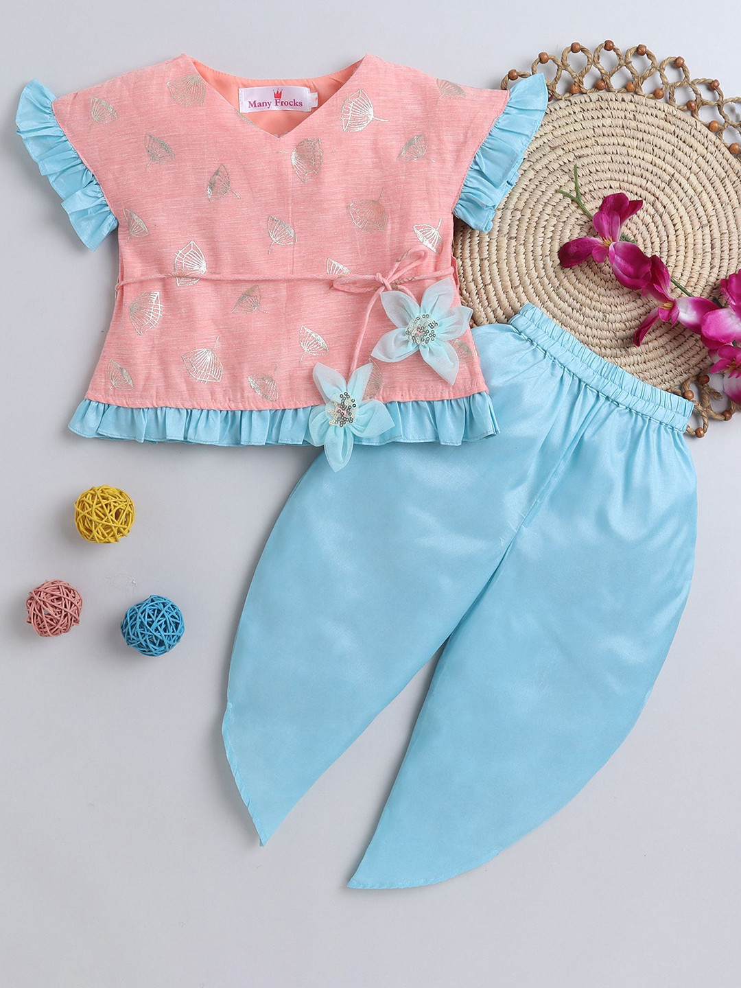 MANY FROCKS & Girls Regular Chanderi Cotton Kurti with Dhoti Pants