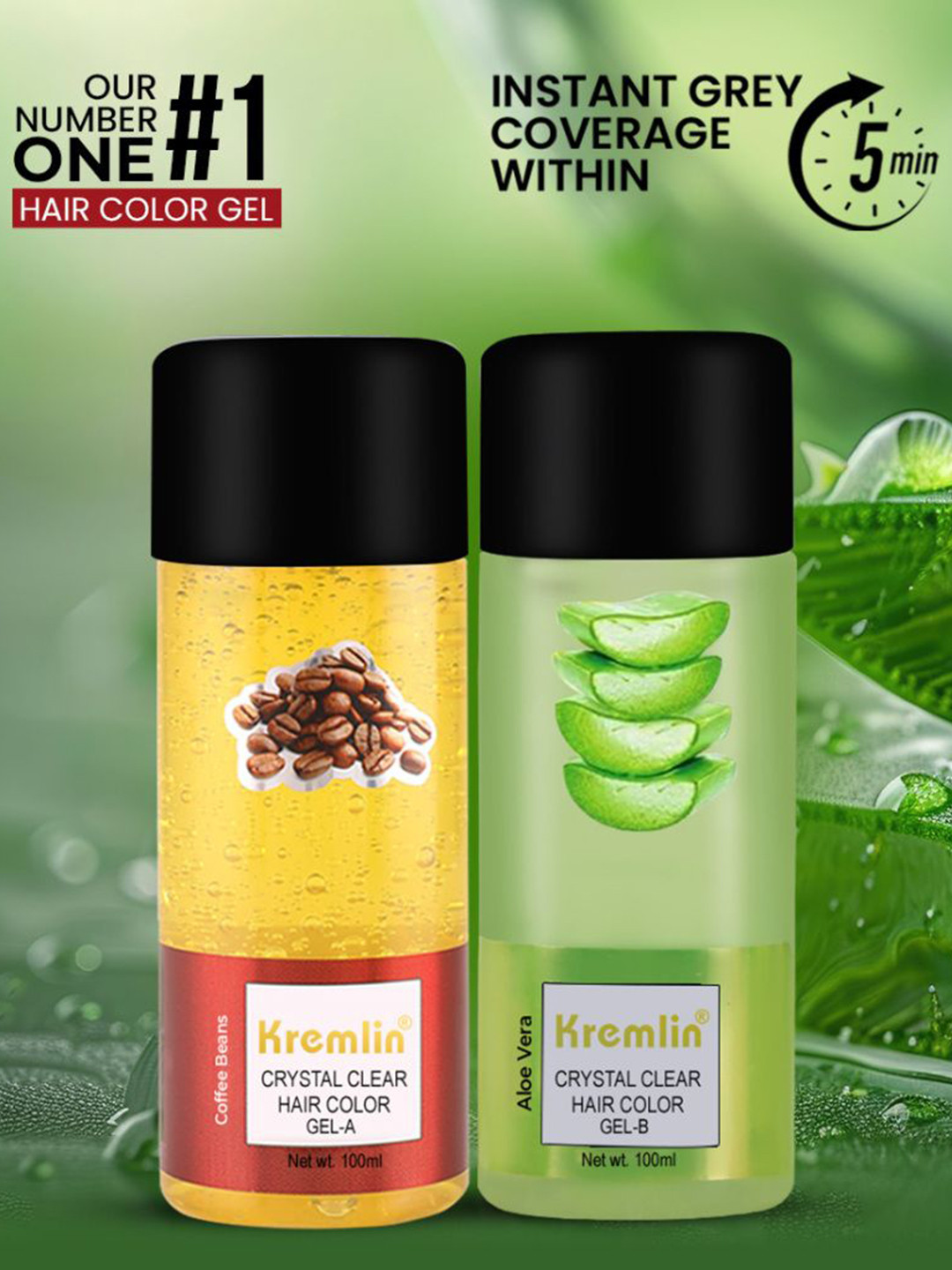 Kremlin Set of 2 Crystal Clear Coffee Beans & Alovera Gel Hair Color- 100 ml Each - Brown