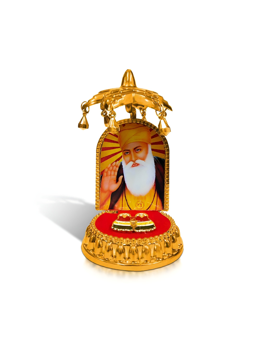 Adhvik Waheguru Ashirwad Posture with Charan Paduka Gold Polyresin Natural Prayer Room Medium Showpiece - 4.3 Inches