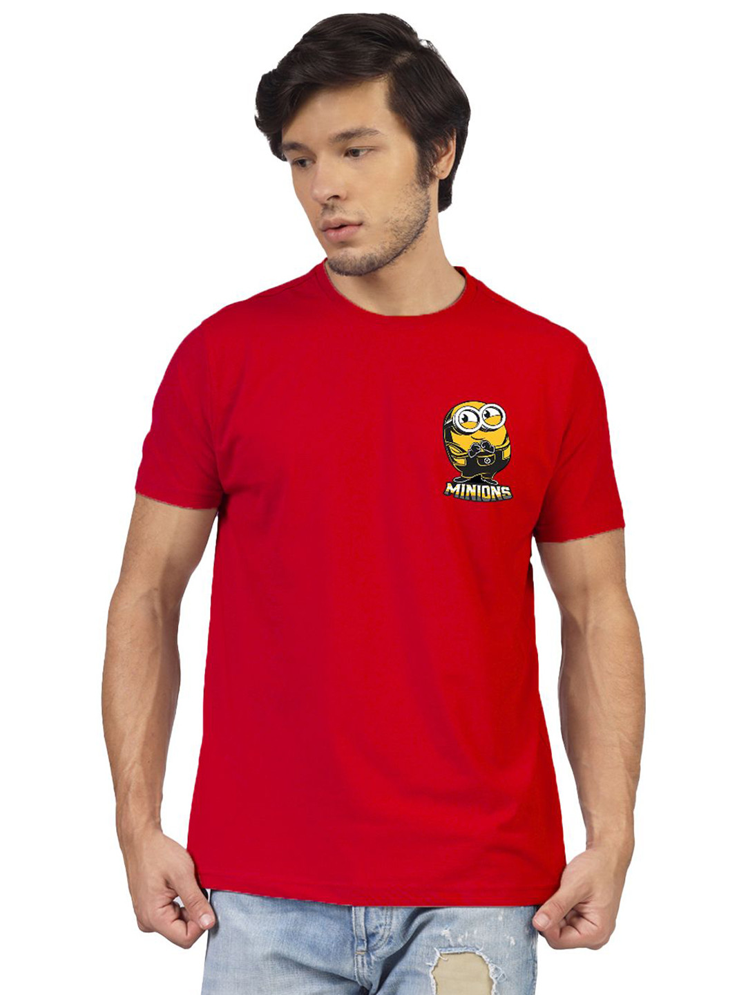 Greylongg Men Graphic Printed Round Neck Cotton Minions T-shirt