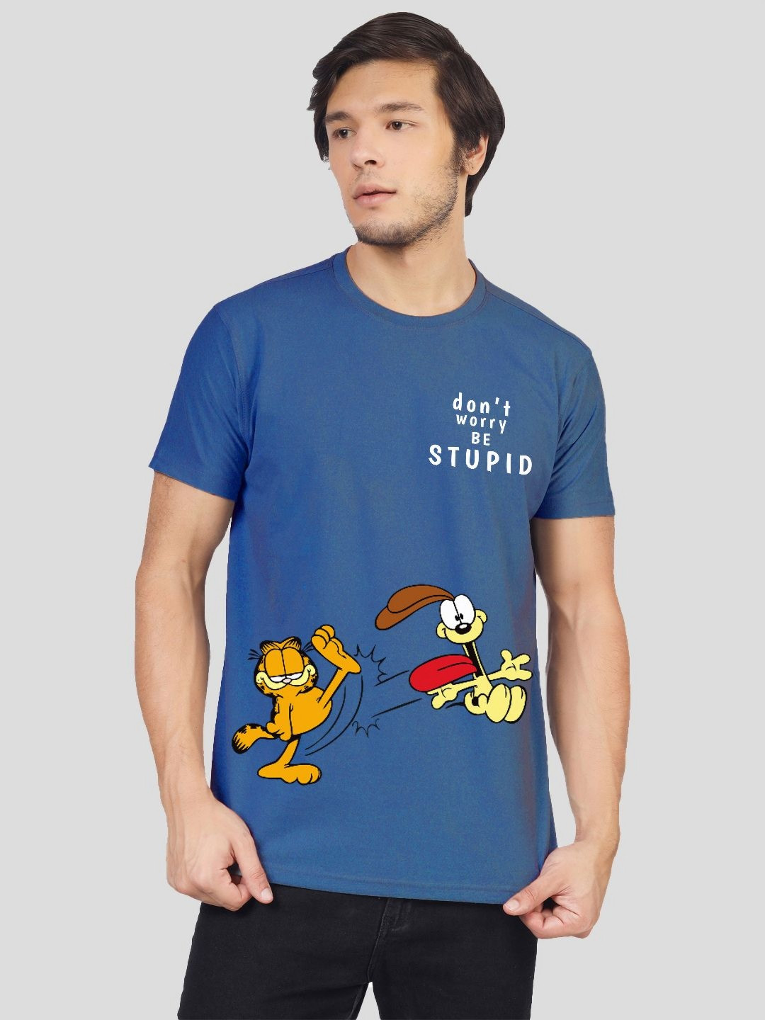 Greylongg Men Graphic Printed Round Neck Cotton Garfield T-shirt