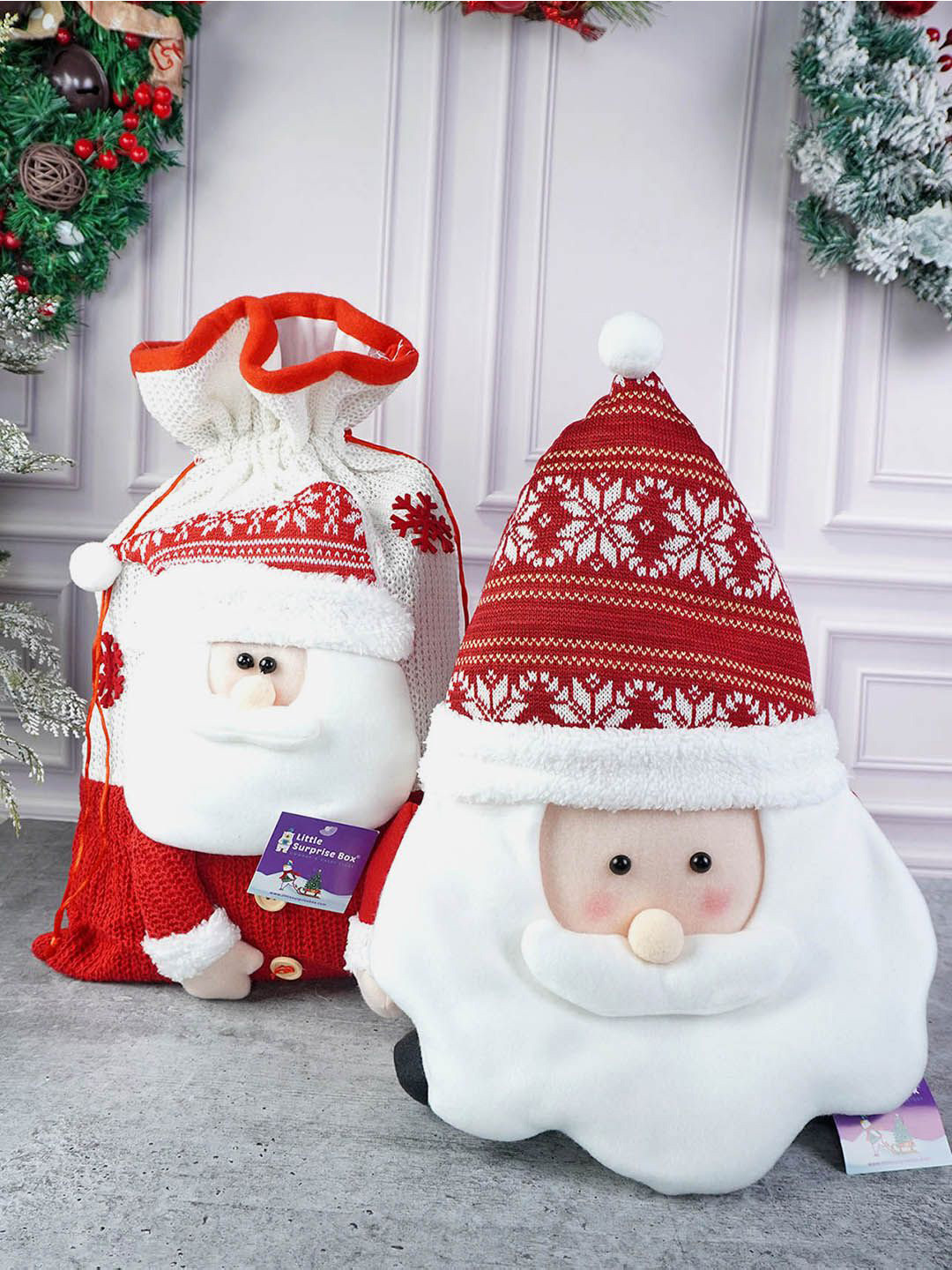 Little Surprise Box LLP White & Red 2 Pieces Santa Pillow & Sack Christmas Decor