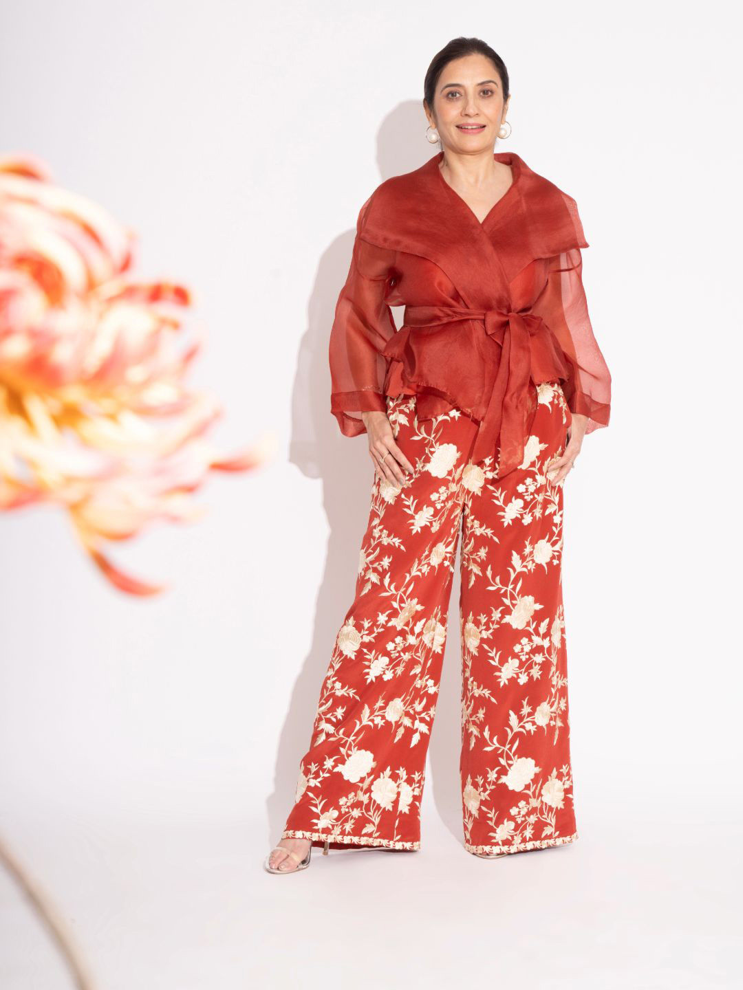 HOUSE OF INARI Women Floral Embroidered Wide Leg Palazzos