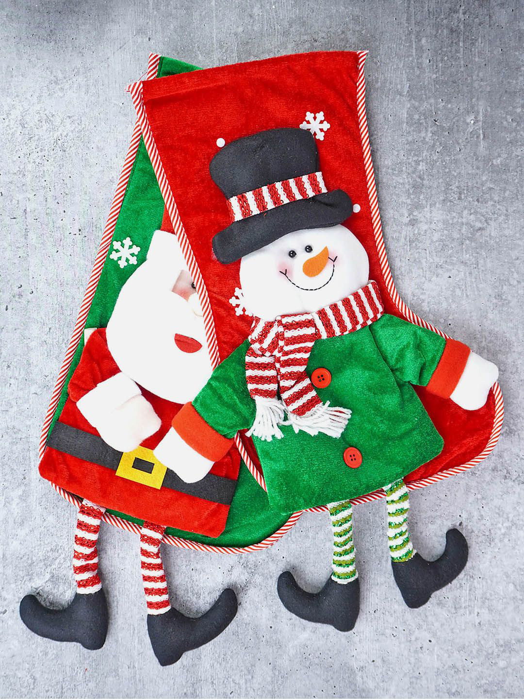 Little Surprise Box LLP Green & White 2 Pieces Glitter Legs Santa & Snowman Festive Decor