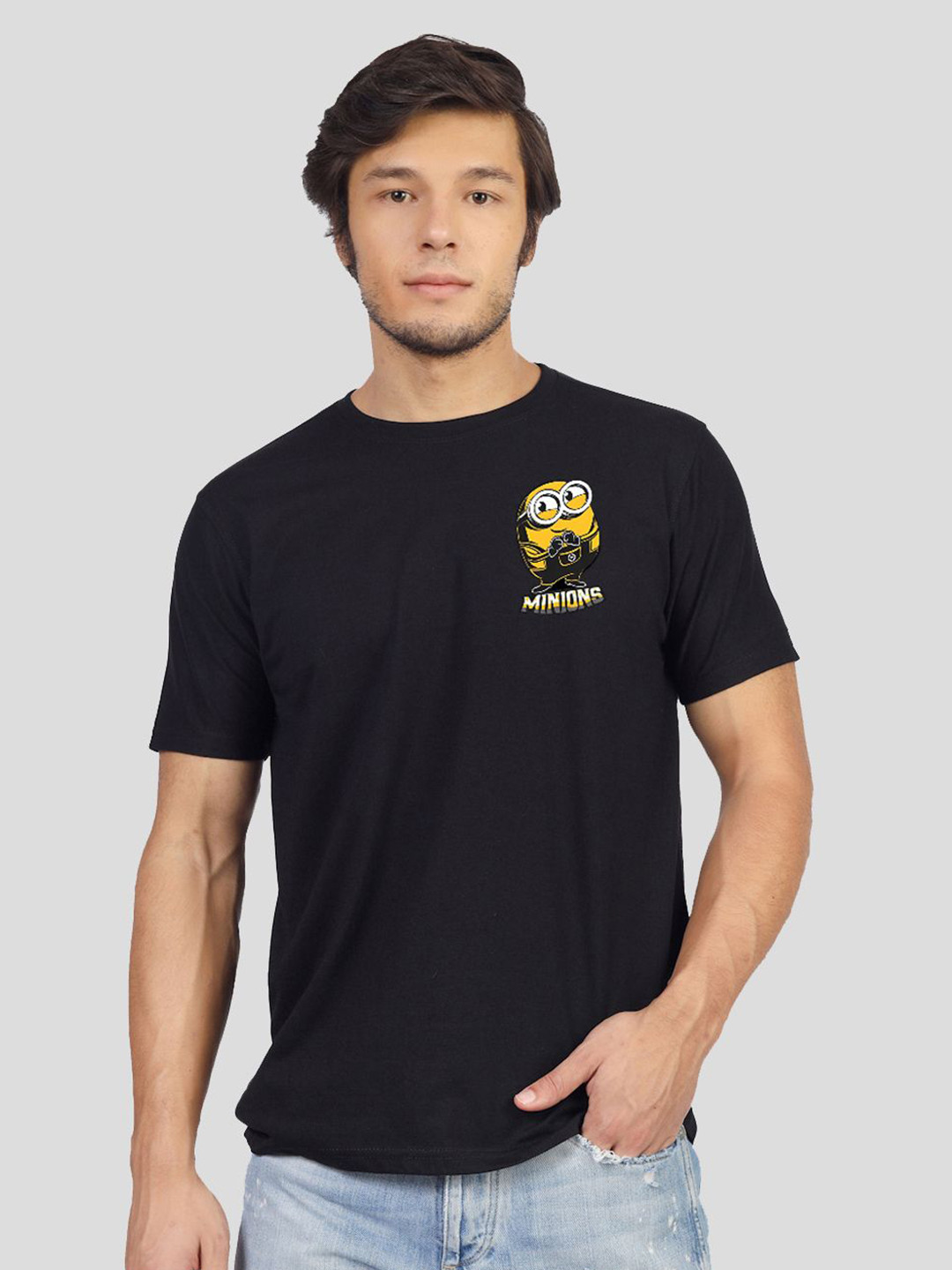 Greylongg Men Graphic Printed Round Neck Cotton Minions T-shirt