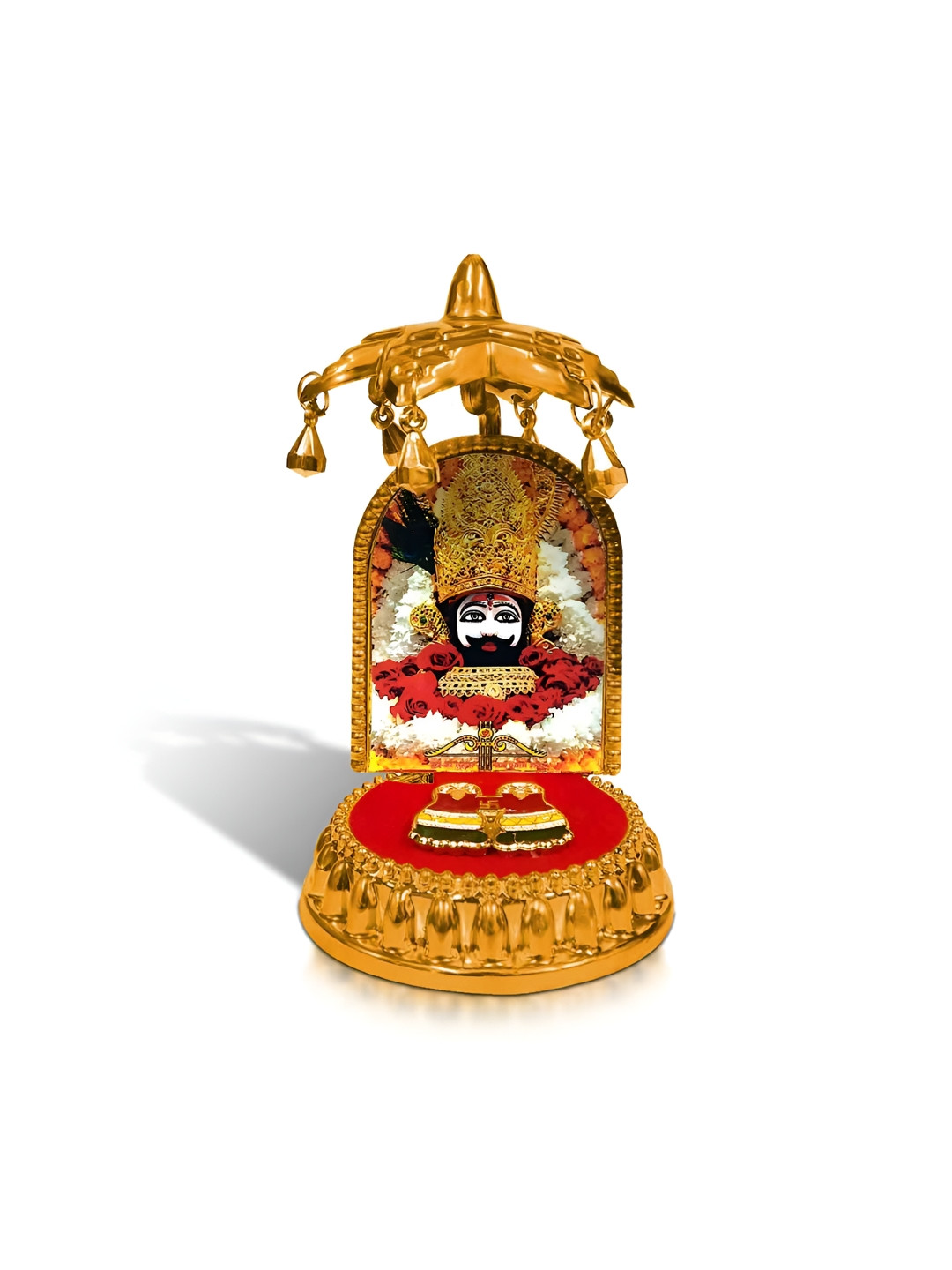 Adhvik Khatu Shyam Baba Gold Metal Metallic Prayer Room Medium Showpiece - 4.3 Inches