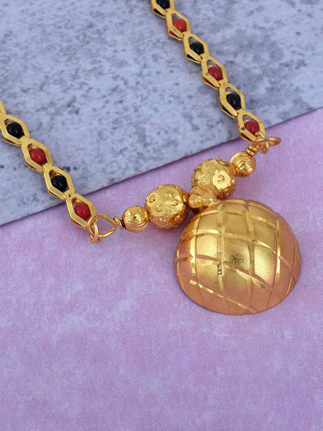 MEMOIR Gold-Plated Artificial Beads Criss Cross Design Traditional Tanmaniya Mangalsutra