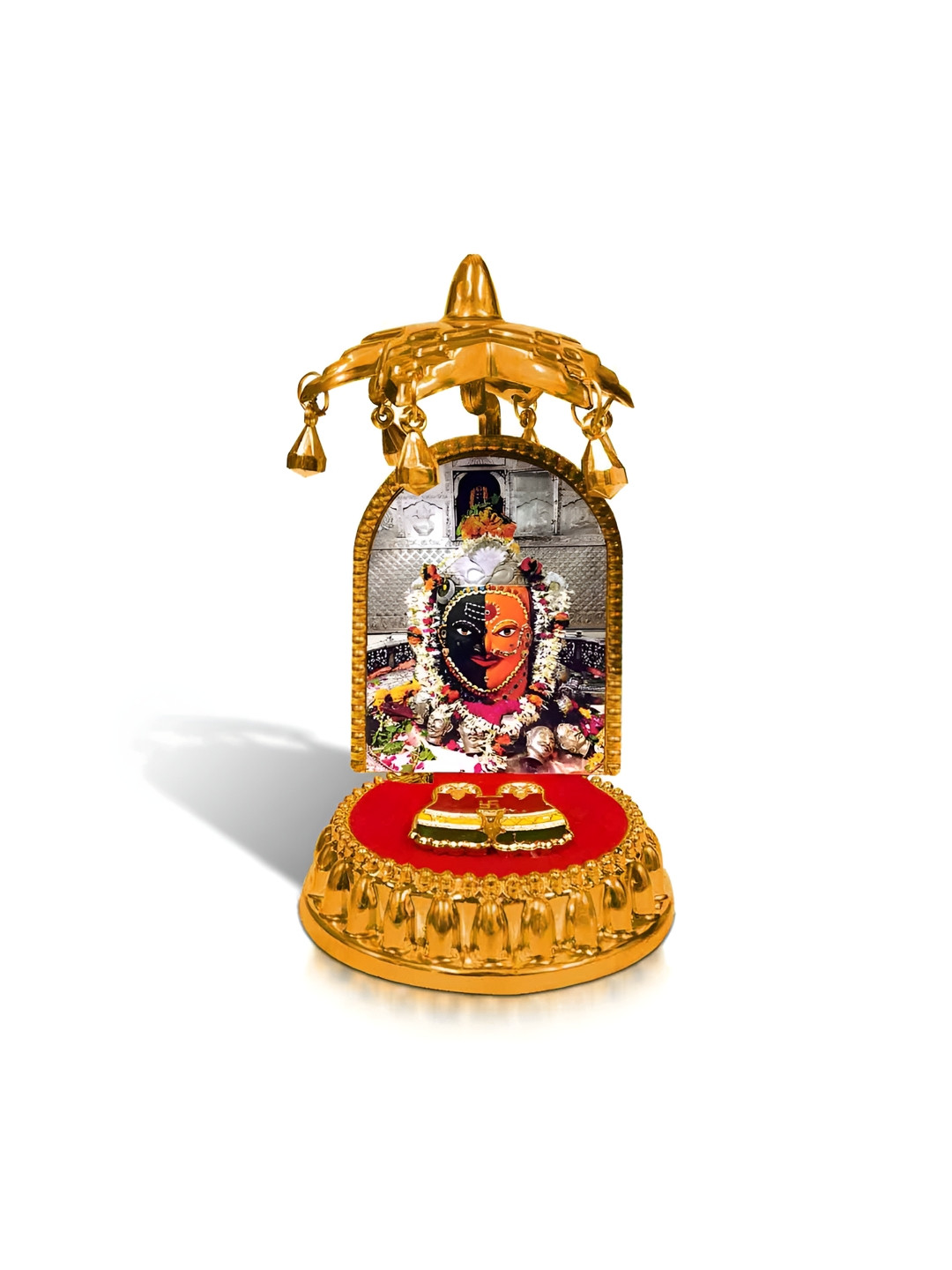Adhvik Ujjain Mahakal with Charan Paduka Gold Polyresin Natural Prayer Room Medium Showpiece - 4.3 Inches