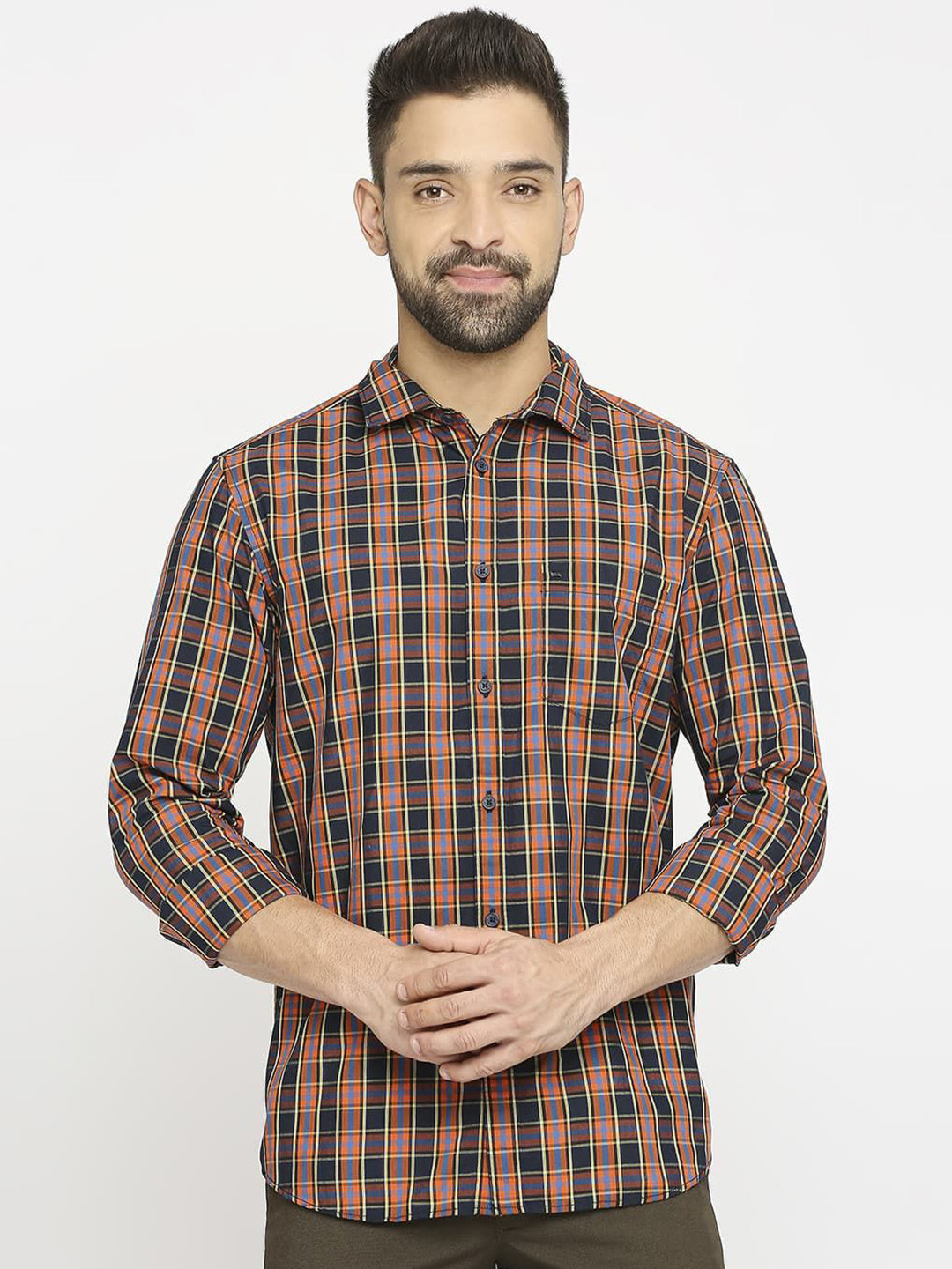 Basics Men Slim Fit Tartan Checks Opaque Checked Casual Shirt