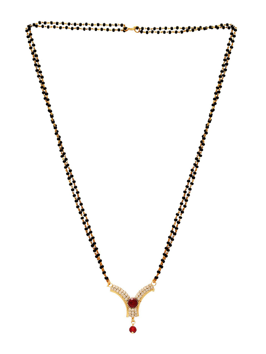 MEMOIR Gold-Plated CZ Studded & Beaded V Shape Mangalsutra