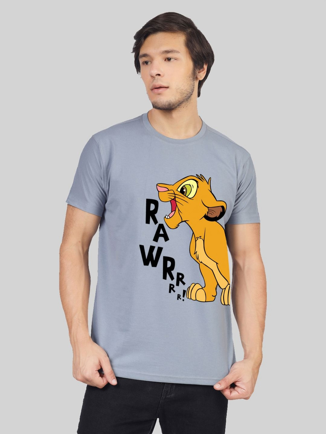 Greylongg Men Graphic Printed Round Neck Cotton Simba T-shirt