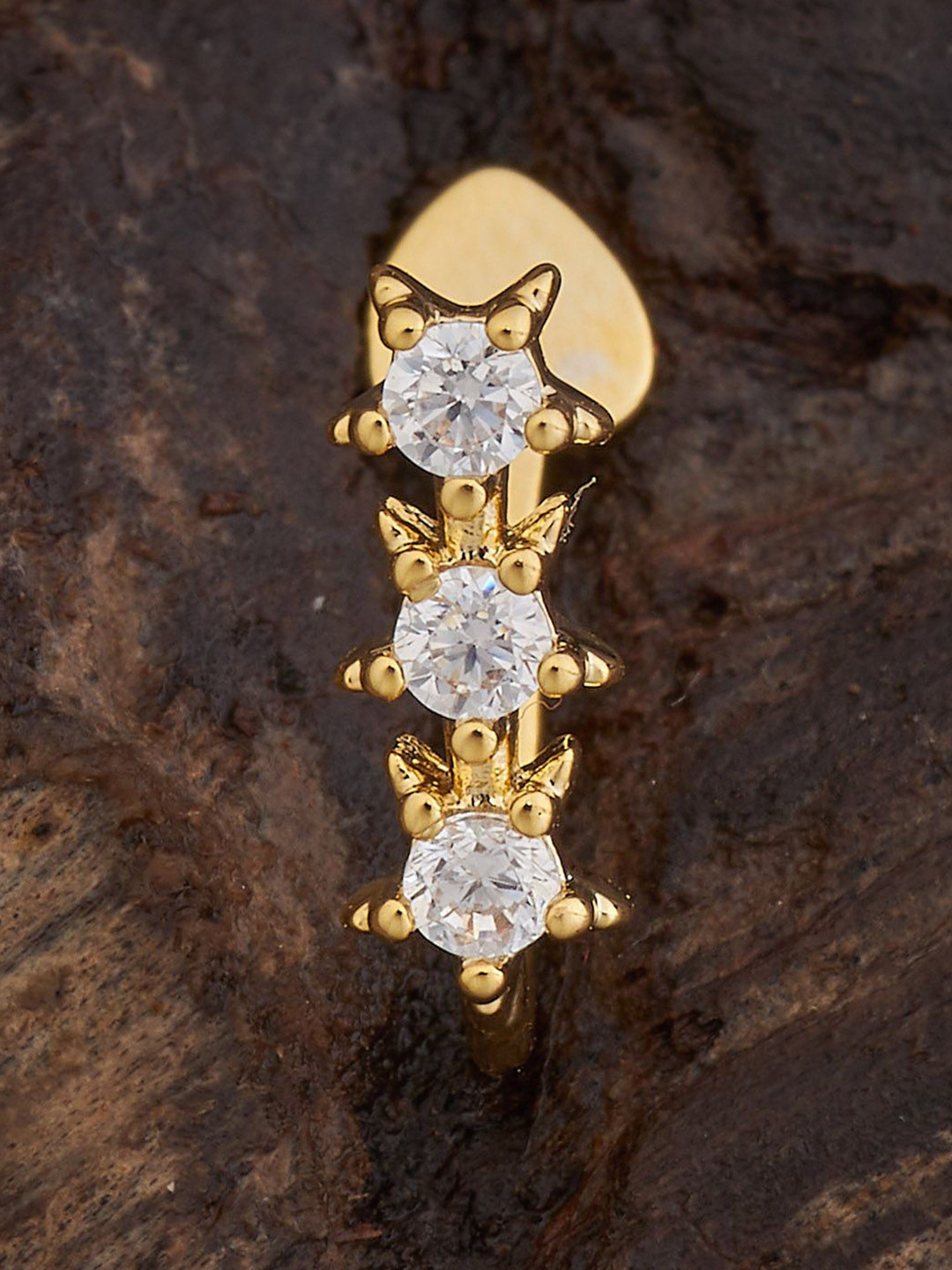 Kushal's Fashion Jewellery Gold-Plated CZ-Stone Studded Star Design Stud Nosepin