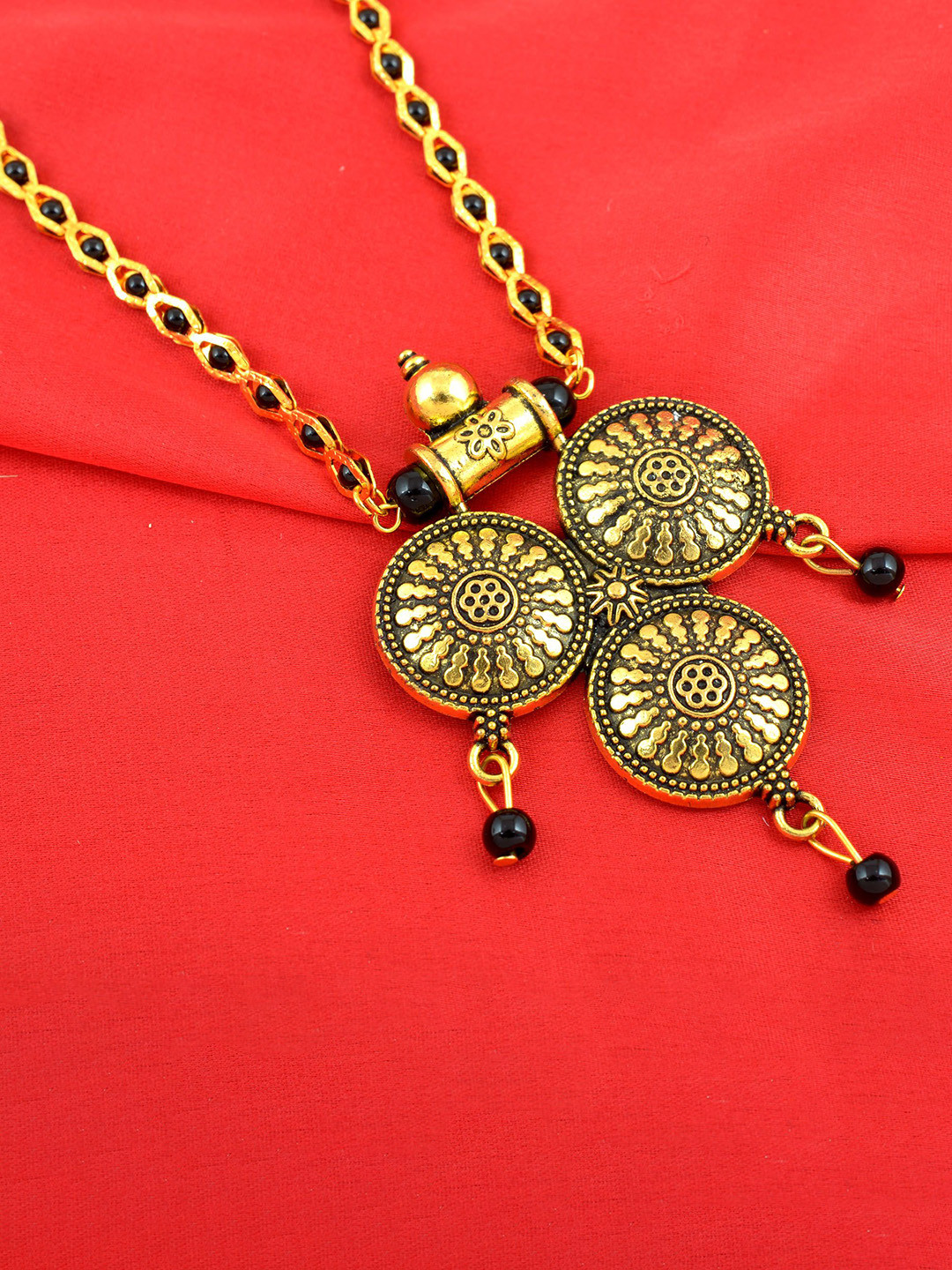 Memoir Gold-Plated Bedaed Antique Finish Retro Design Triple Wati Vintage Mangalsutra