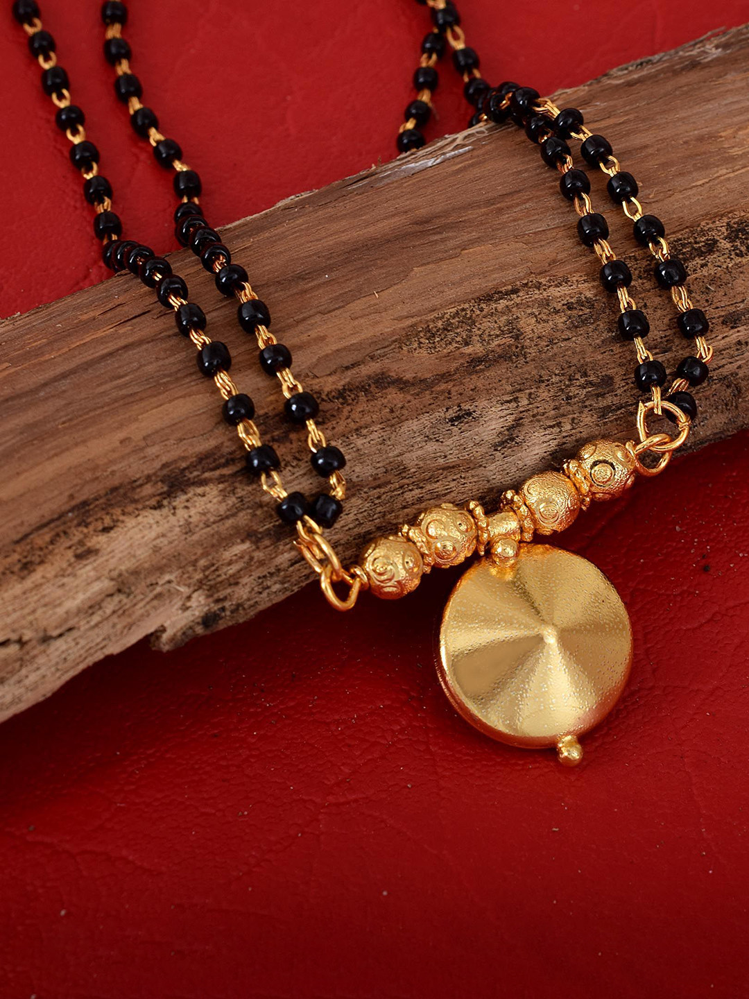 MEMOIR Gold-Plated Artificial Beads Conical Single Wati Design Mangalsutra