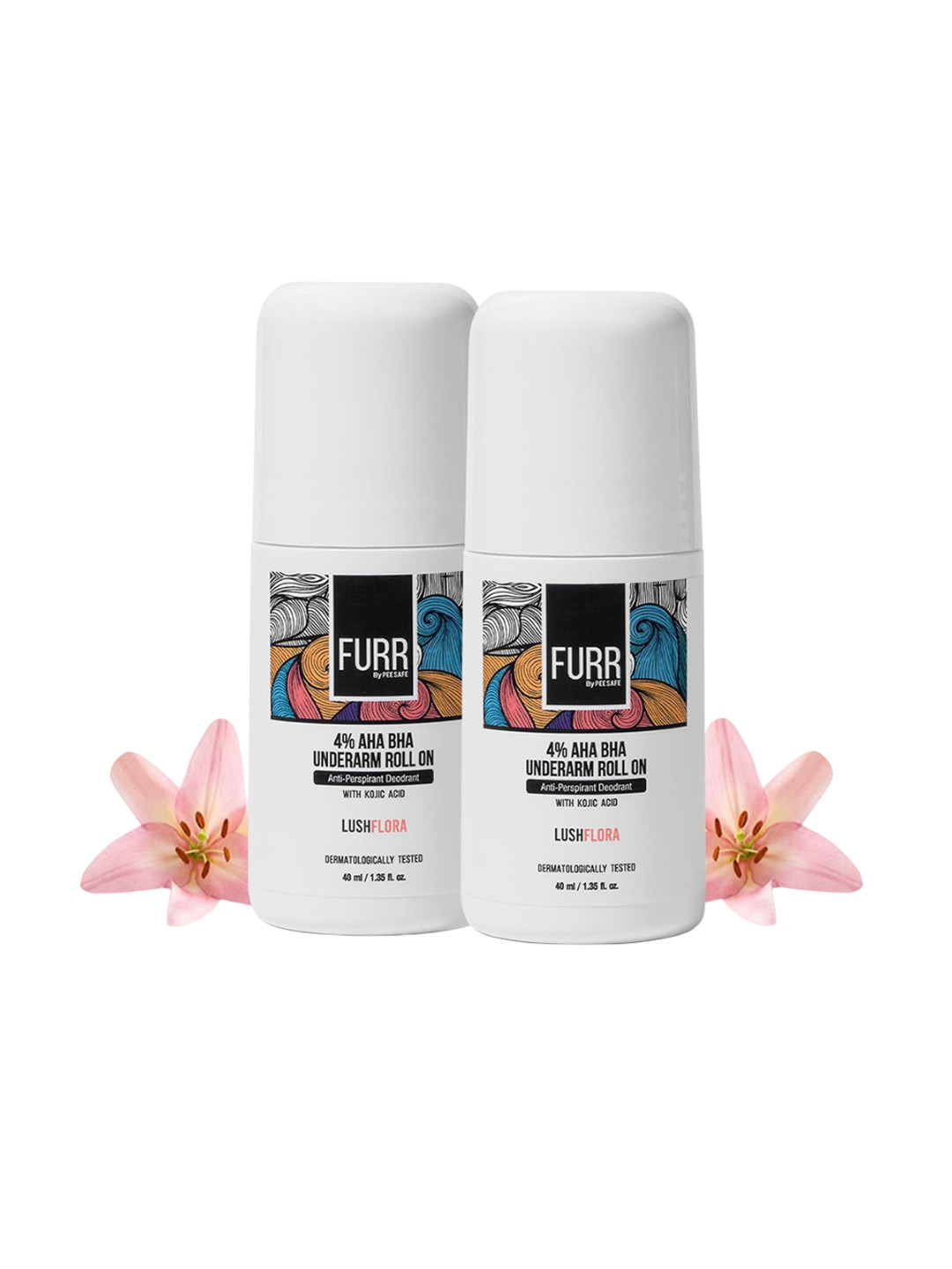 FURR BY PEE SAFE Set Of 2 Lush Flora 4% AHA BHA Underarm Roll On - 40 ml Each