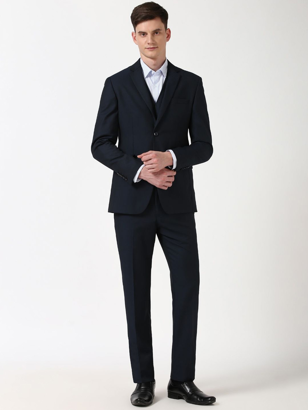 Peter England Elite Men 3-Piece Single-Breasted Blazer With Vest And Trouser Set