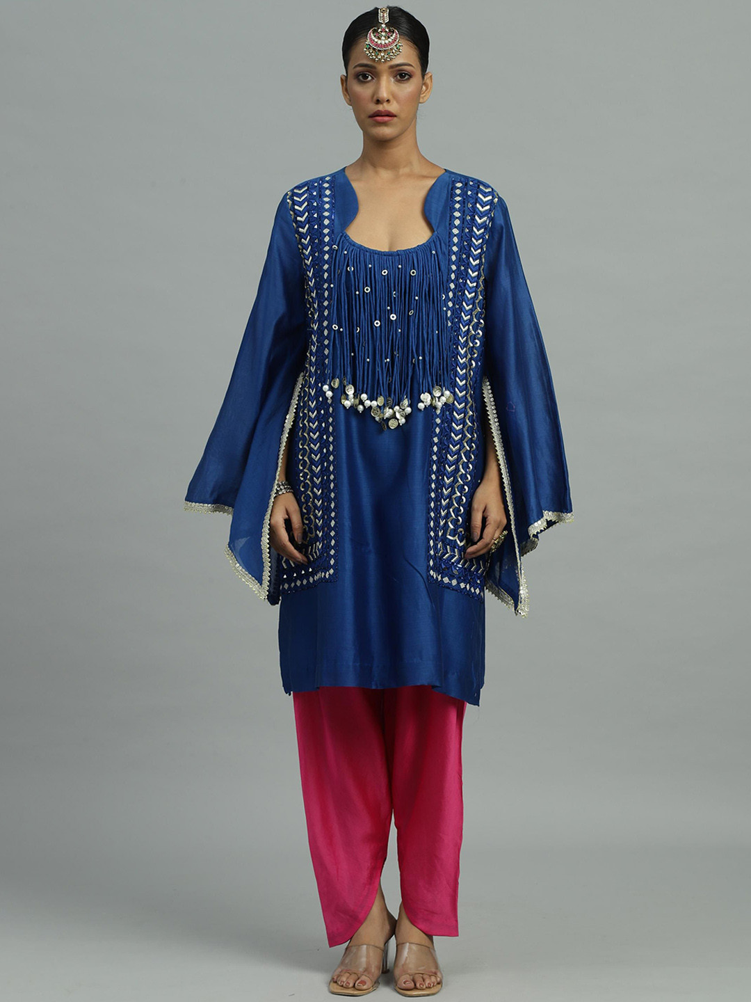Siyona by Ankurita Women Embroidered Regular Sequinned Chanderi Silk Fusion Kurta with Dhoti Pants & With Dupatta