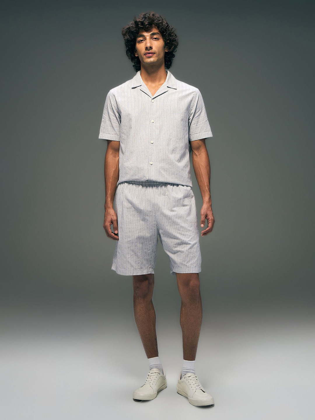 Flying Machine Striped Cuban Collar Shirt With Shorts Co-Ords