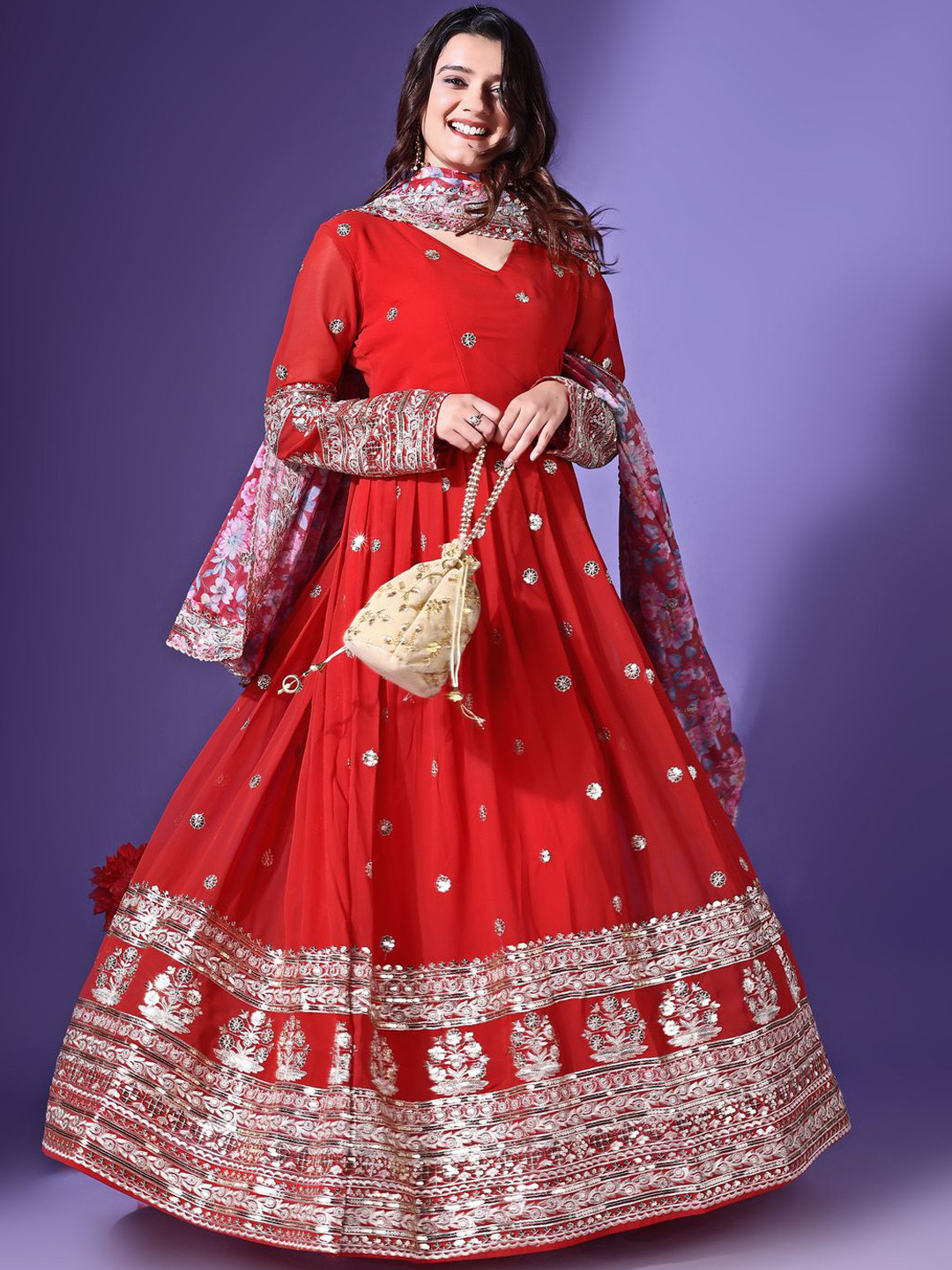 Ethnic Yard Women Ethnic Motifs Checked Georgette Kurta