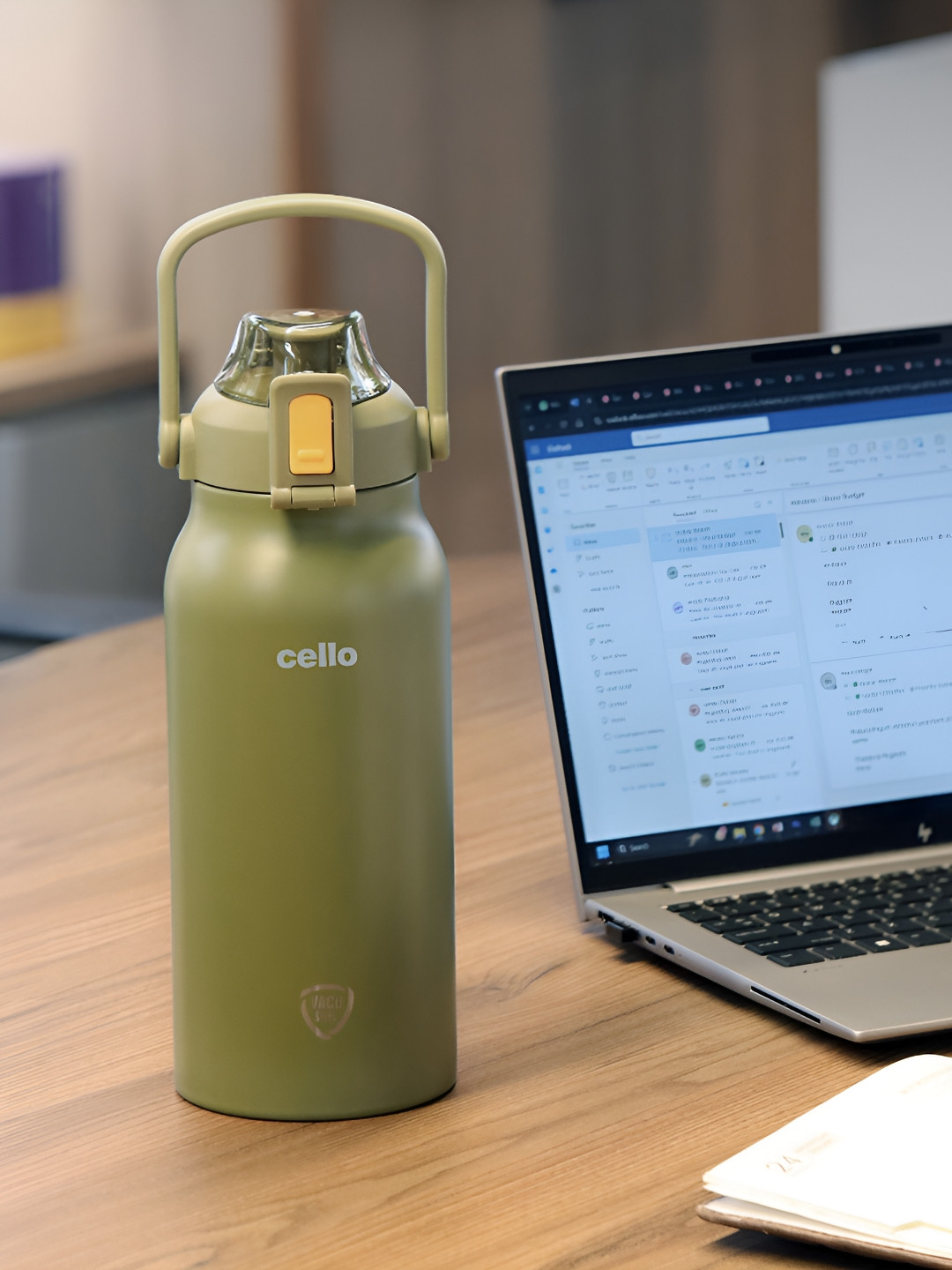 Cello Duro Olive Green Brand Logo Printed Stainless Steel Double Wall Vacuum Flask 1.8 L