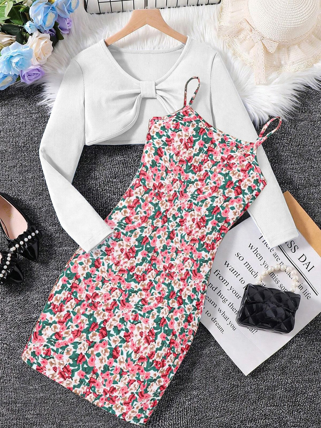 BAESD Floral Applique Crepe A-Line Long Dress