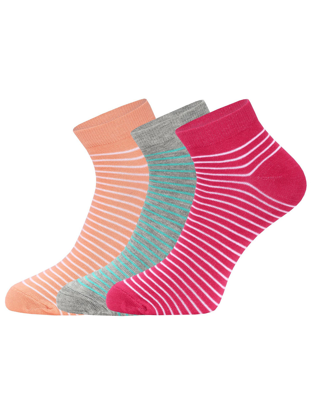 FABdon Women Pack Of 3 Striped Anti-Bacterial Ankle Length Socks