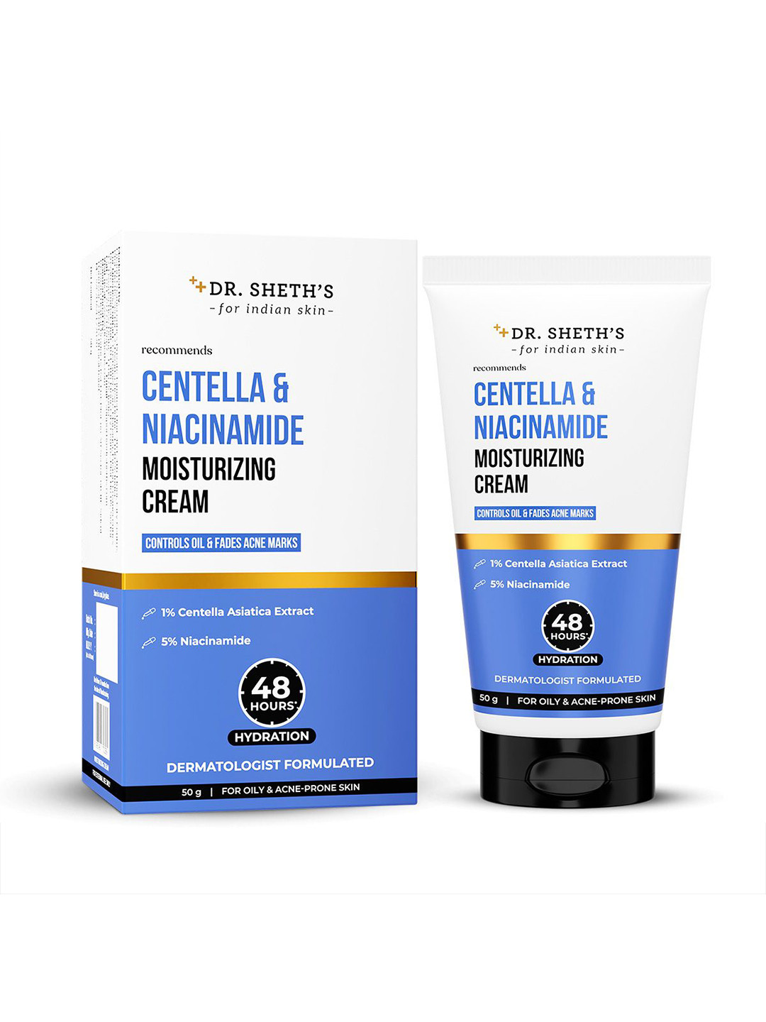 DR. SHETHS 1% Centella Asiatica & 5% Niacinamide Moisturizing Cream Fades Acne - 50 g