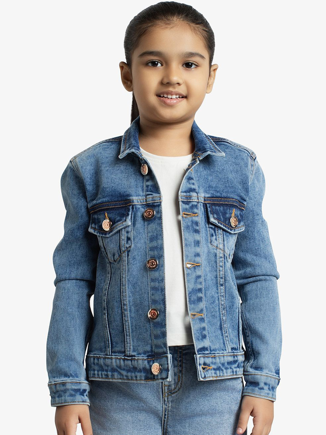 Ed-a-Mamma Girls Floral Outdoor Denim Jacket with Patchwork