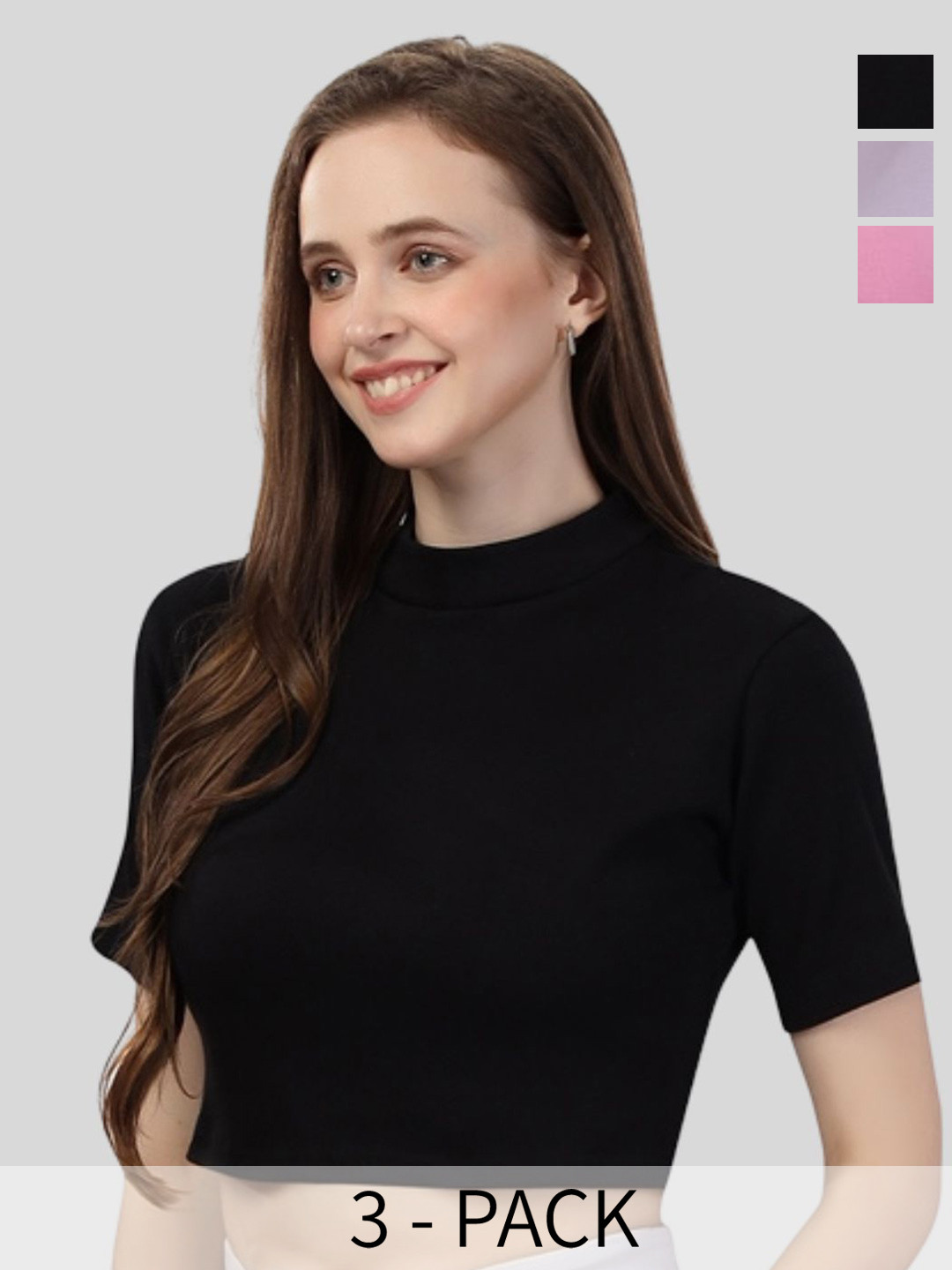 Fabme Women Pack of 3 Cotton Crop Boxy Top