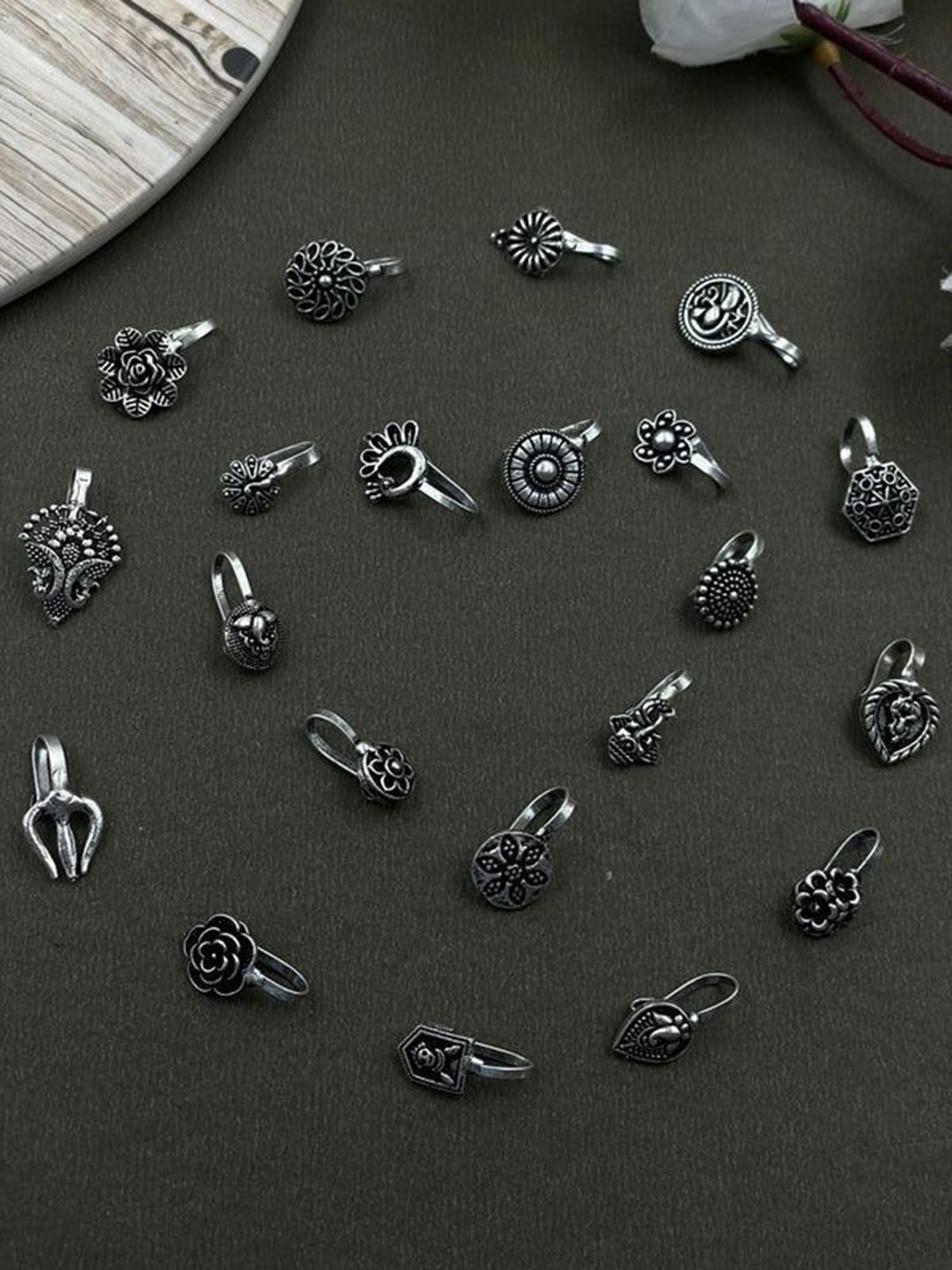 Naman Arts Oxidised Silver-Toned Assorted Designer Nose Pins for Women & Girls