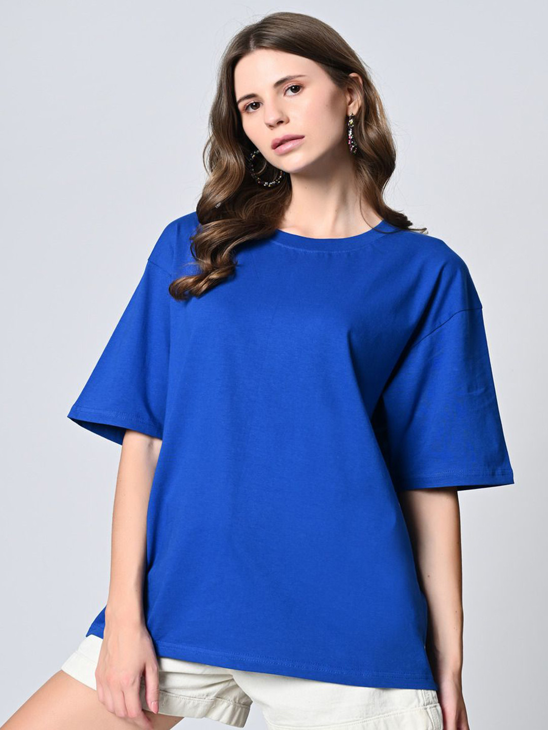 OWL MINK Women Round Neck Oversized T-shirt