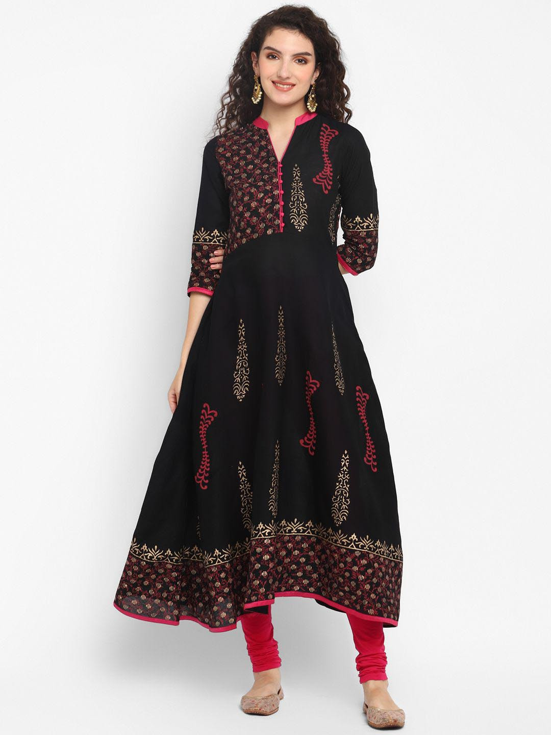 CROESUS Women Block Printed Cotton Anarkali Kurta