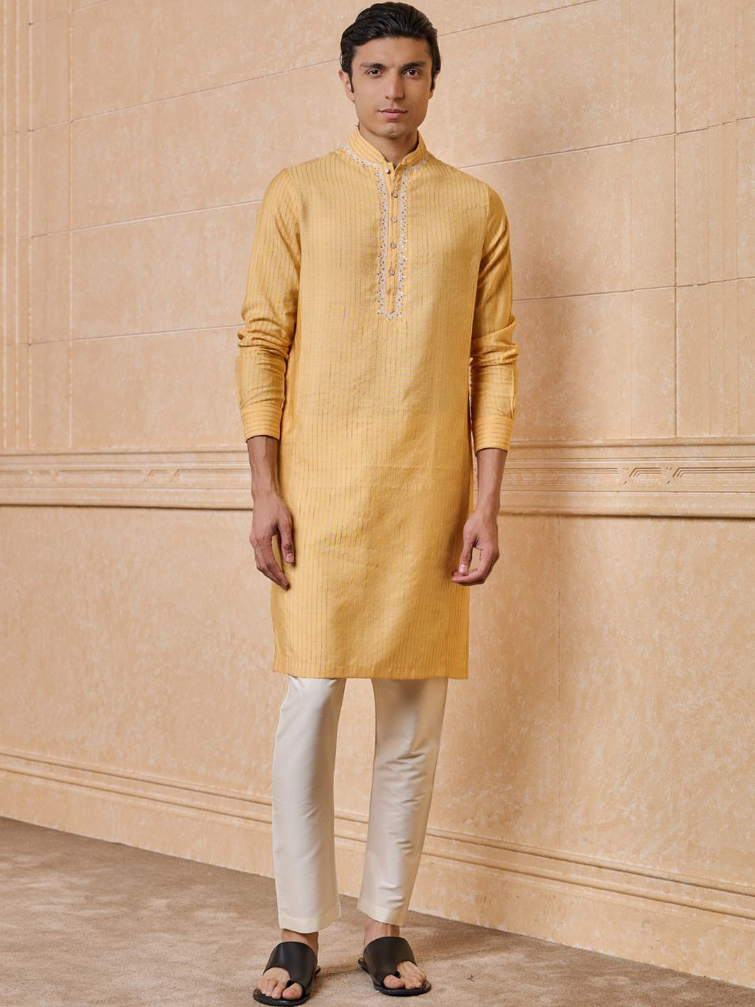 Tasva Embroidered Sequin With Striped Cotton Kurta With Trousers