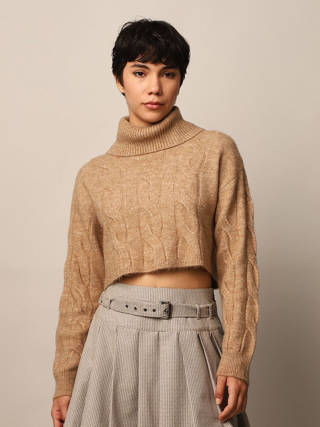 ONLY Women Cable Knit Crop Pullover with Fuzzy Detail