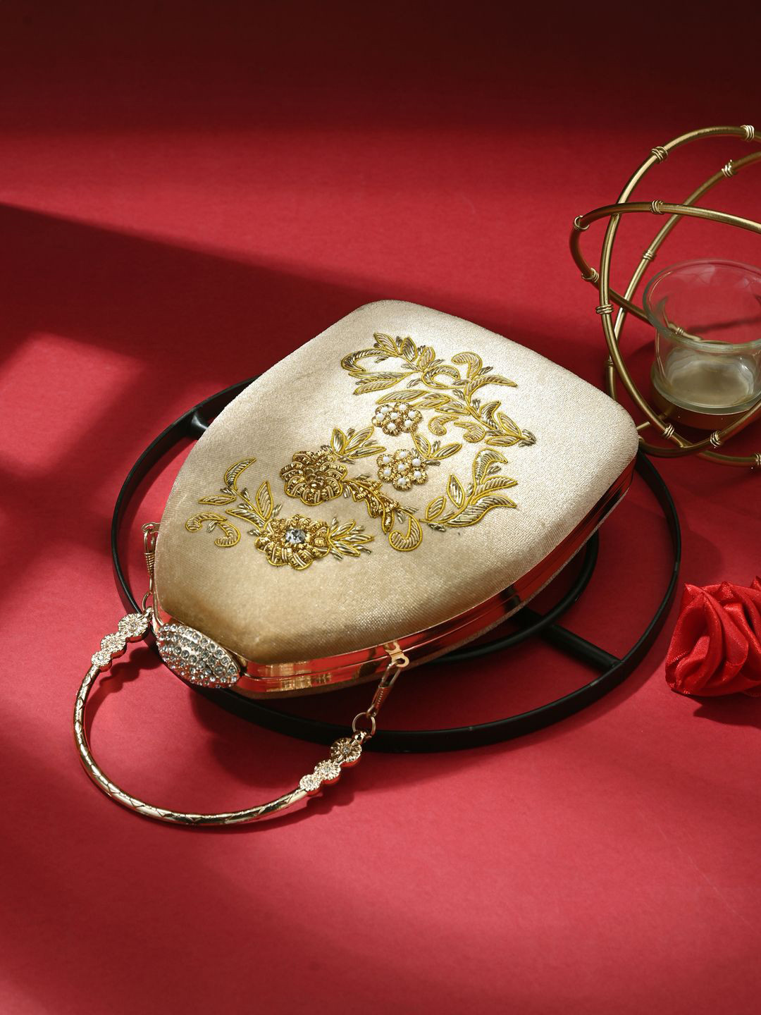 Sangria Floral Embroidered Clutch