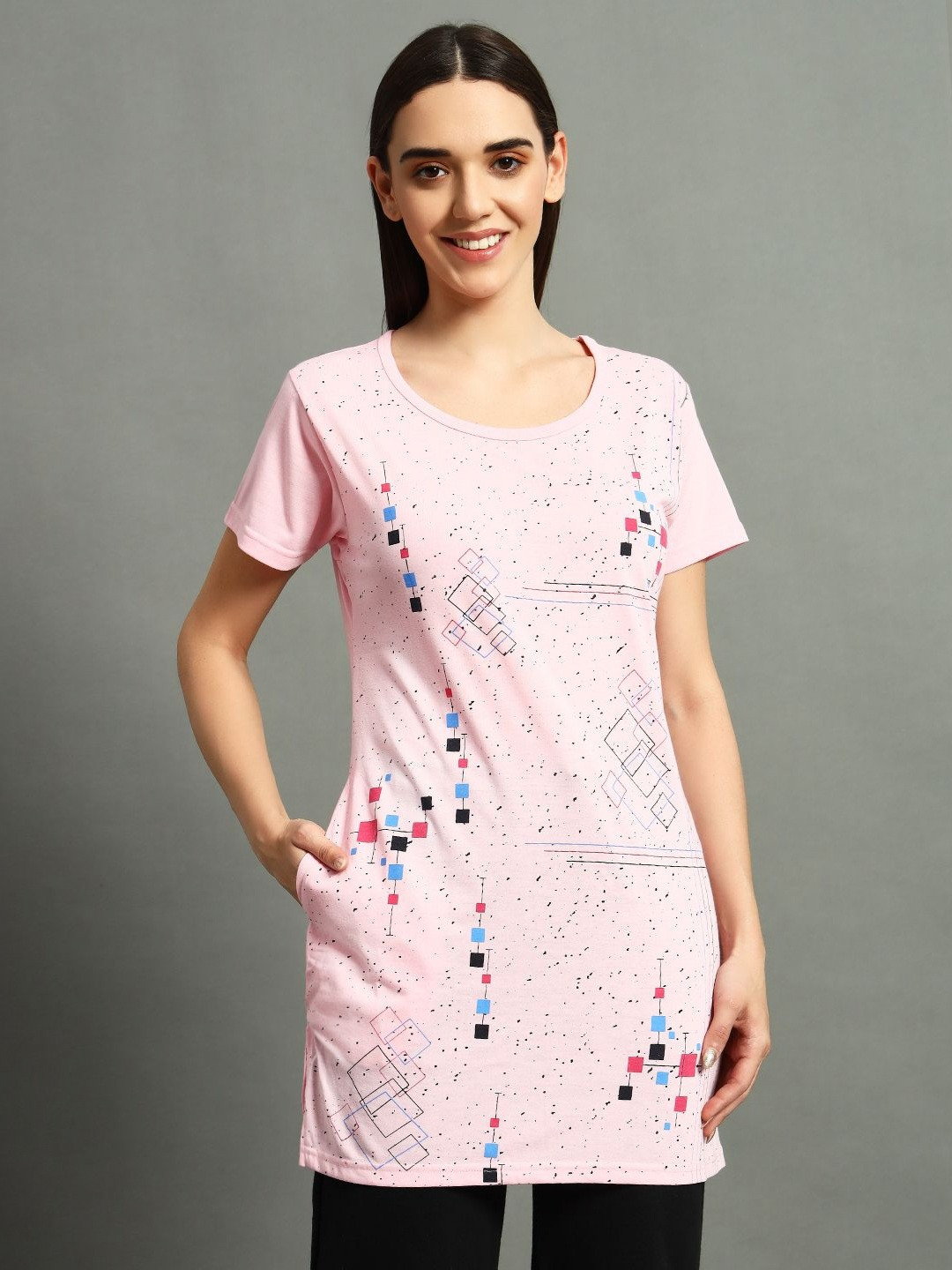 VERO AMORE Women Printed Extended Sleeves Pockets T-shirt