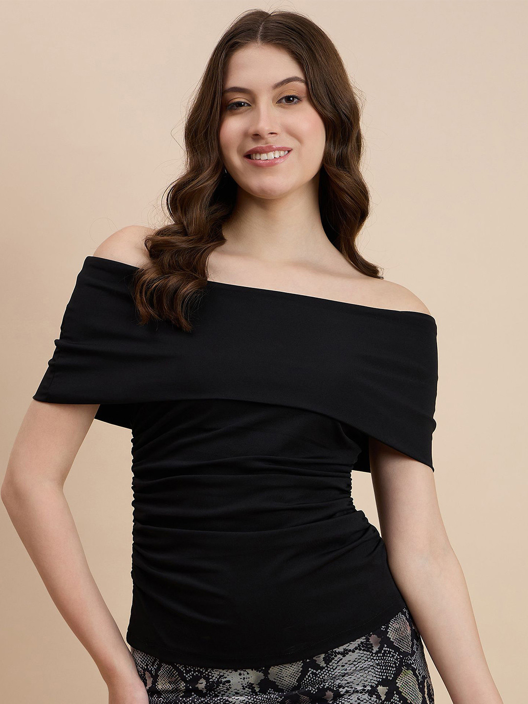 DRAPE AND DAZZLE Off-Shoulder Cotton Bardot Top