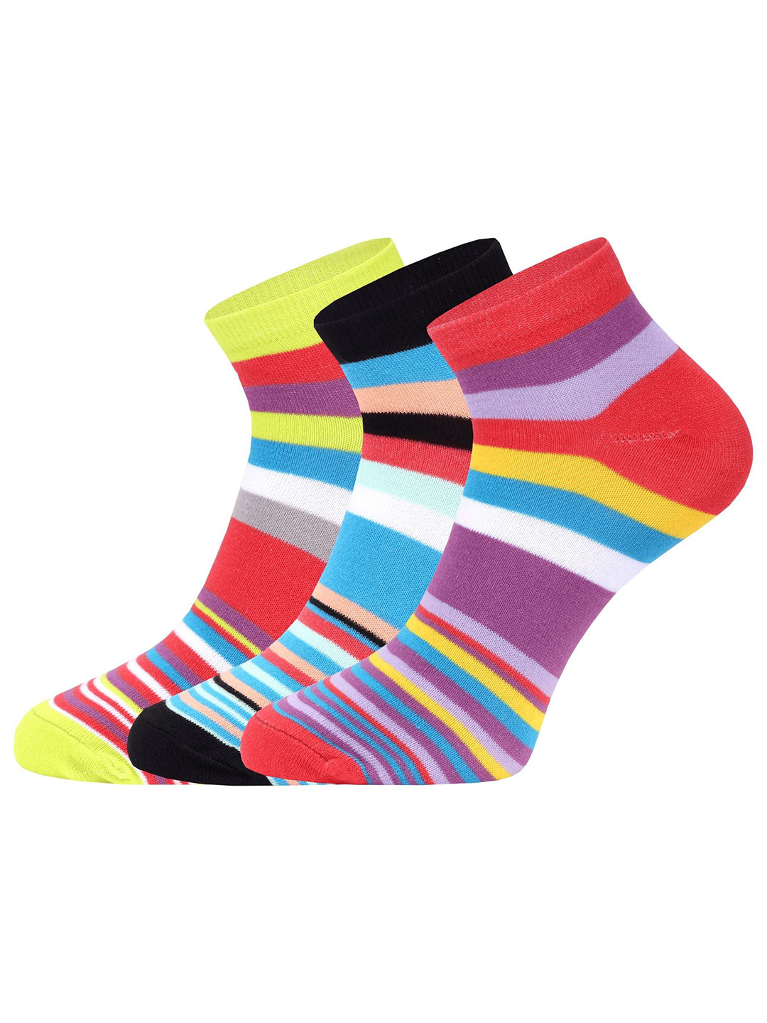 FABdon Pack Of 3 Striped Ankle-Length Socks