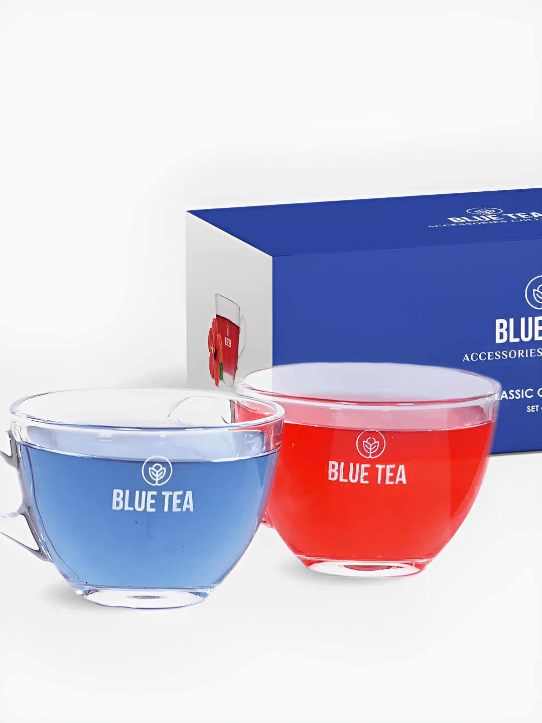 BLUE TEA Aravalii Northern Parulas Transparent Borosilicate Glass Microwave Safe 2 Piece Cups-190ml