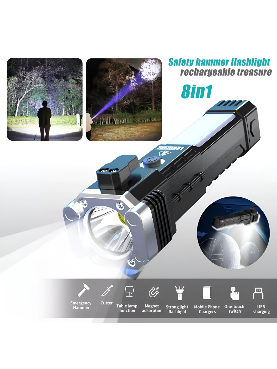 Flenzy Grey Rechargeable Flashlight Portable LED Torch