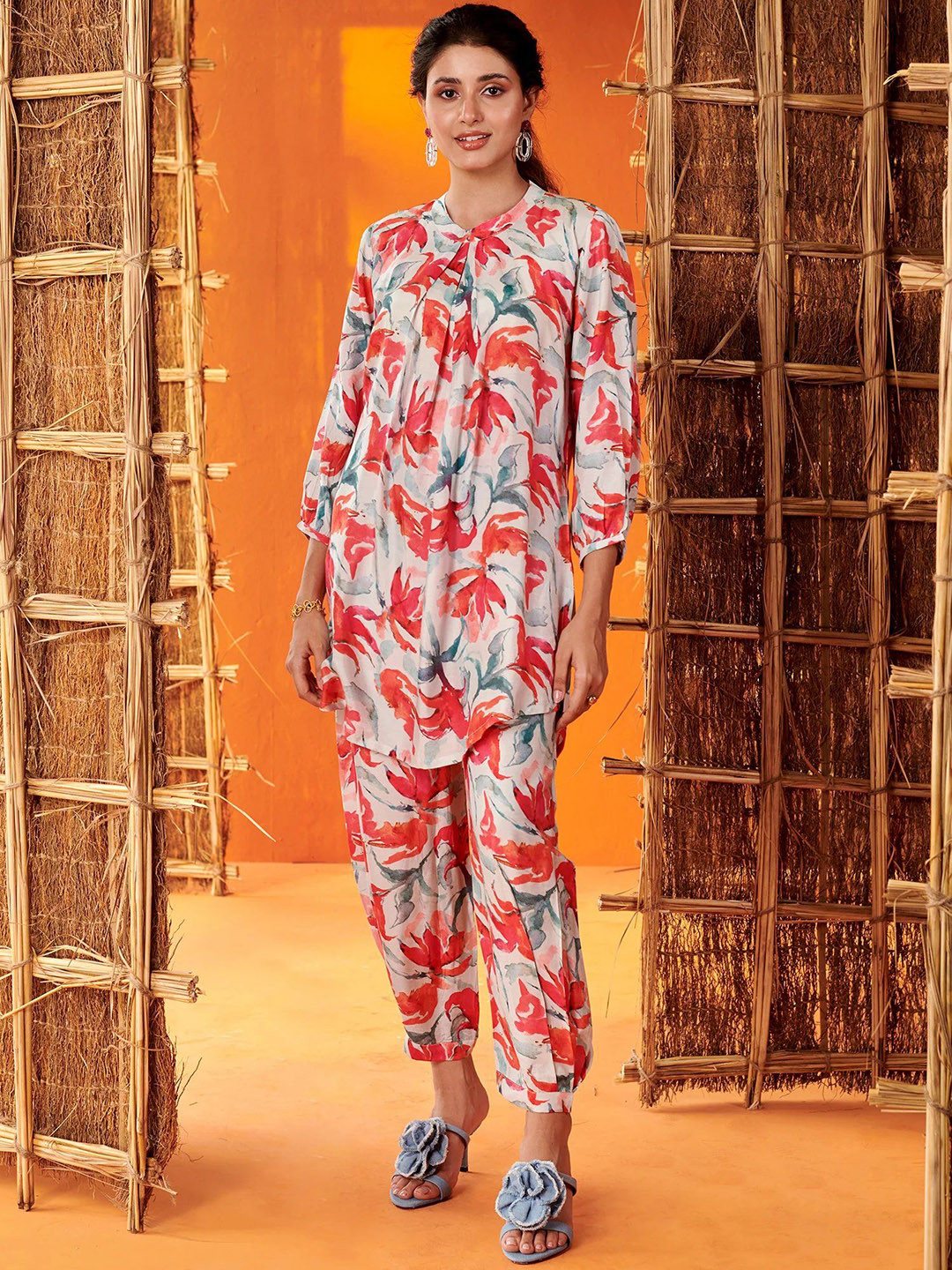 all about you Printed Three-Quarter Sleeves Top With Palazzo