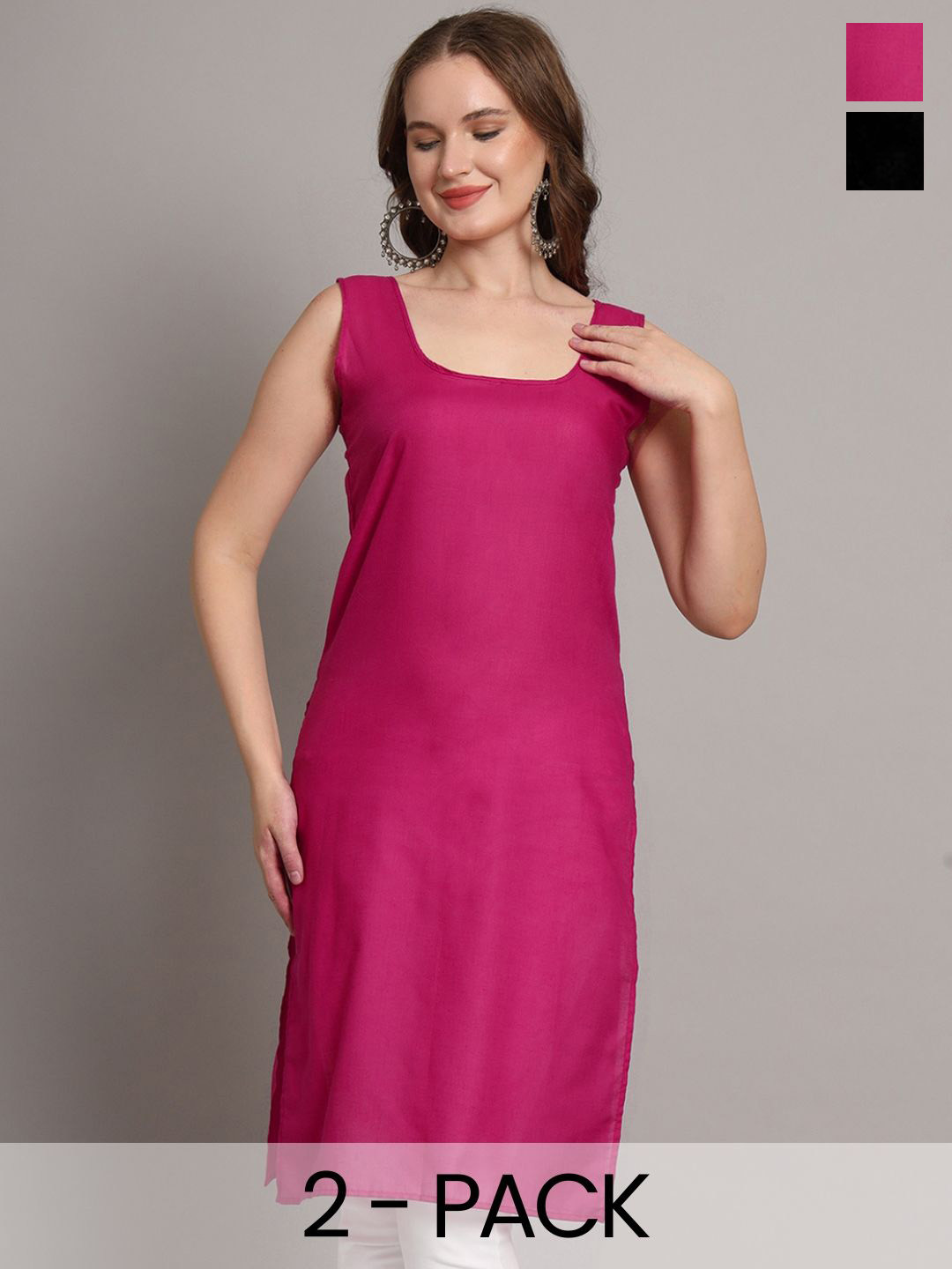 The Chikan Label Pack Of 2 Cotton Sleeveless Long Slips