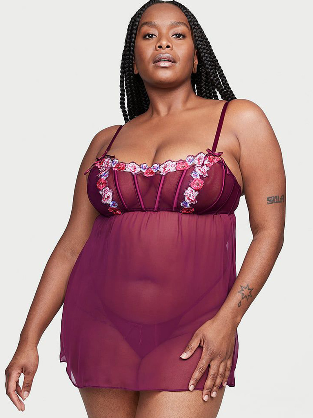 Victoria's Secret Very Sexy Floral Embroidery Babydoll Set
